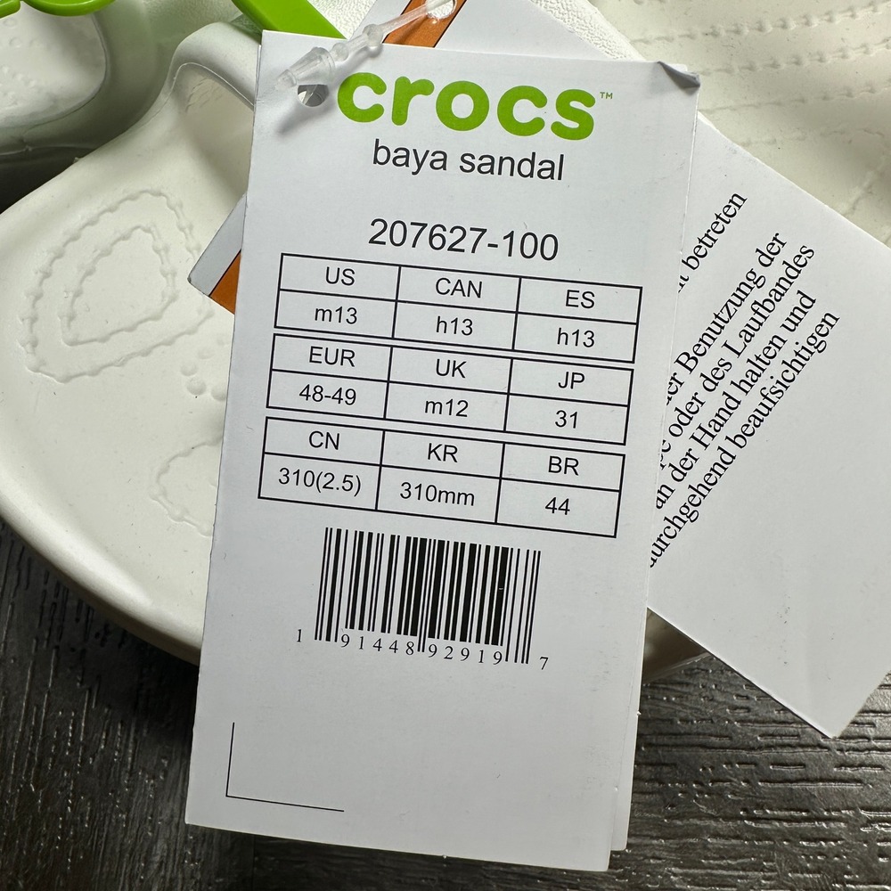 Crocs Baya Sandal Mens 13 White Lightweight Breathable Casual Slides NEW - Picture 8 of 8